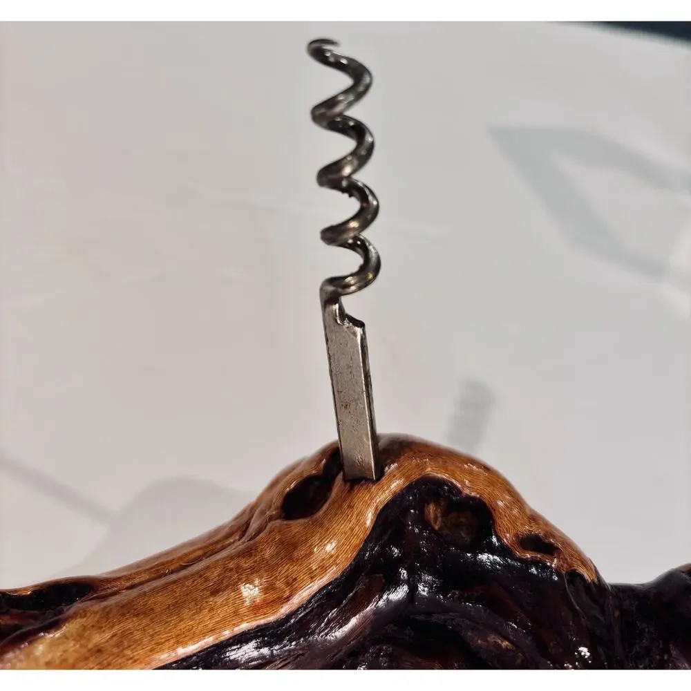 Vintage Handcrafted Grapevine Burl Wood Stationary Corkscrew Wine Opener